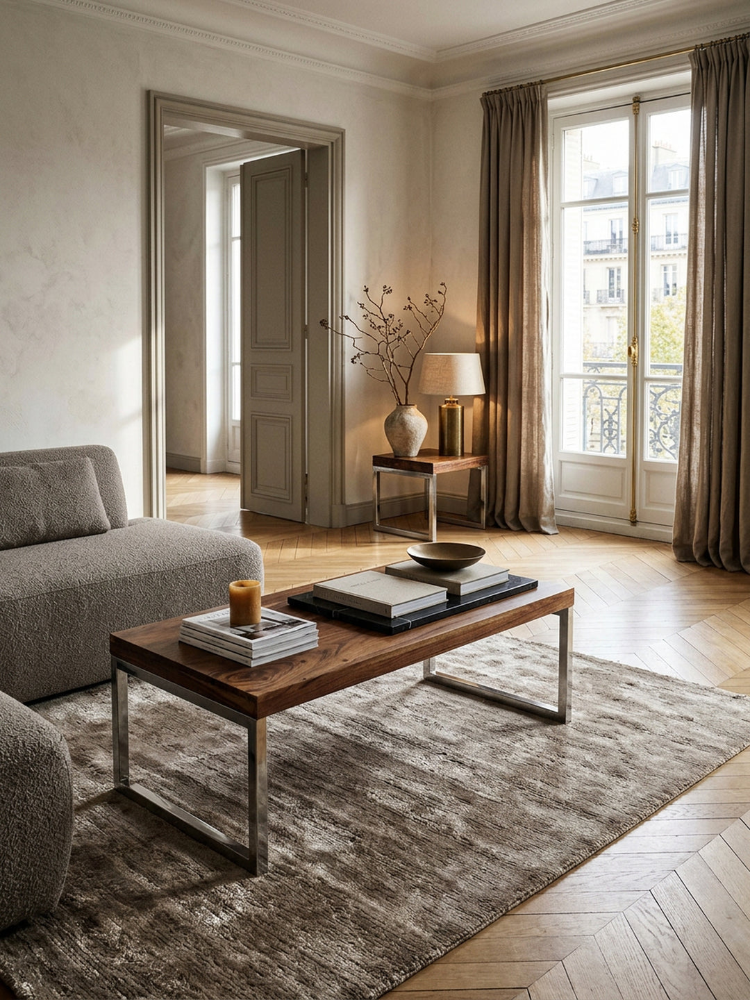 Couchtisch ISEN_ Massivholz_ Chromfüße_ 120x40x60 cm_ handgefertigt_ Sheesham/Akazie - KADIMA DESIGN_Farbe_ Braun_ Größe_ 120x60x40 cm_