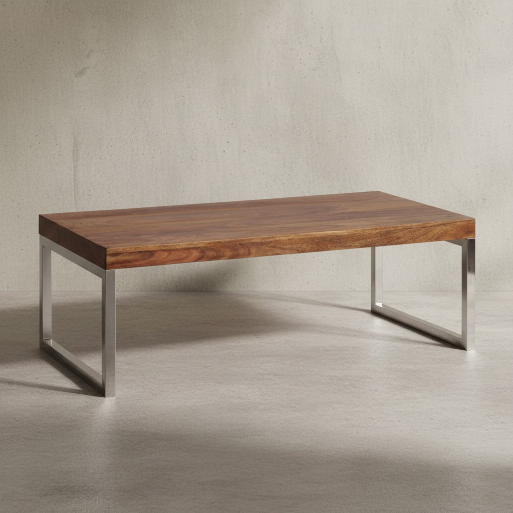 Couchtisch ISEN_ Massivholz_ Chromfüße_ 120x40x60 cm_ handgefertigt_ Sheesham/Akazie - KADIMA DESIGN_Farbe_ Braun_ Größe_ 120x60x40 cm_