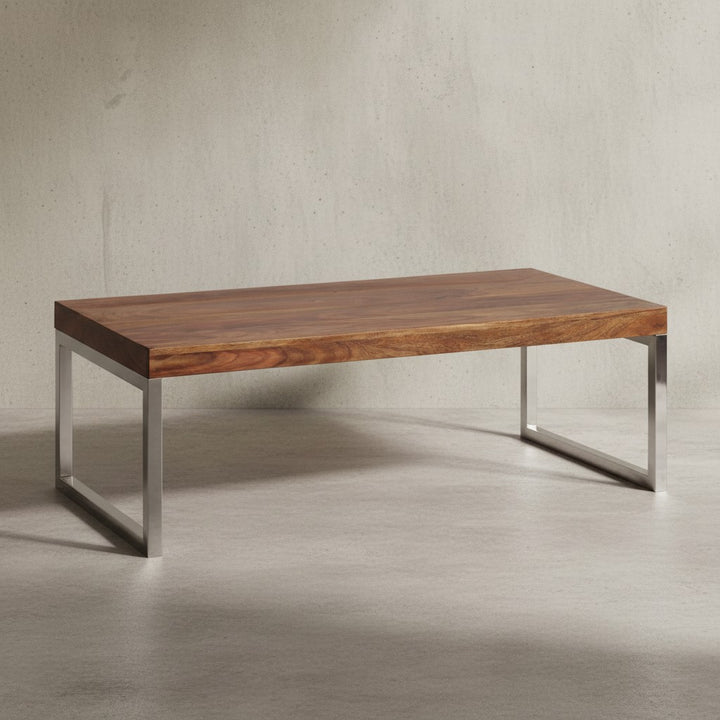 Couchtisch ISEN_ Massivholz_ Chromfüße_ 120x40x60 cm_ handgefertigt_ Sheesham/Akazie - KADIMA DESIGN_Farbe_ Braun_ Größe_ 120x60x40 cm_