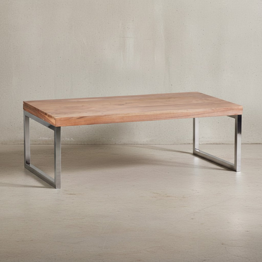 Couchtisch ISEN_ Massivholz_ Chromfüße_ 120x40x60 cm_ handgefertigt_ Sheesham/Akazie - KADIMA DESIGN_Farbe_ Beige_ Größe_ 120x60x40 cm_