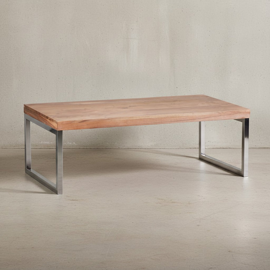 Couchtisch ISEN_ Massivholz_ Chromfüße_ 120x40x60 cm_ handgefertigt_ Sheesham/Akazie - KADIMA DESIGN_Farbe_ Beige_ Größe_ 120x60x40 cm_