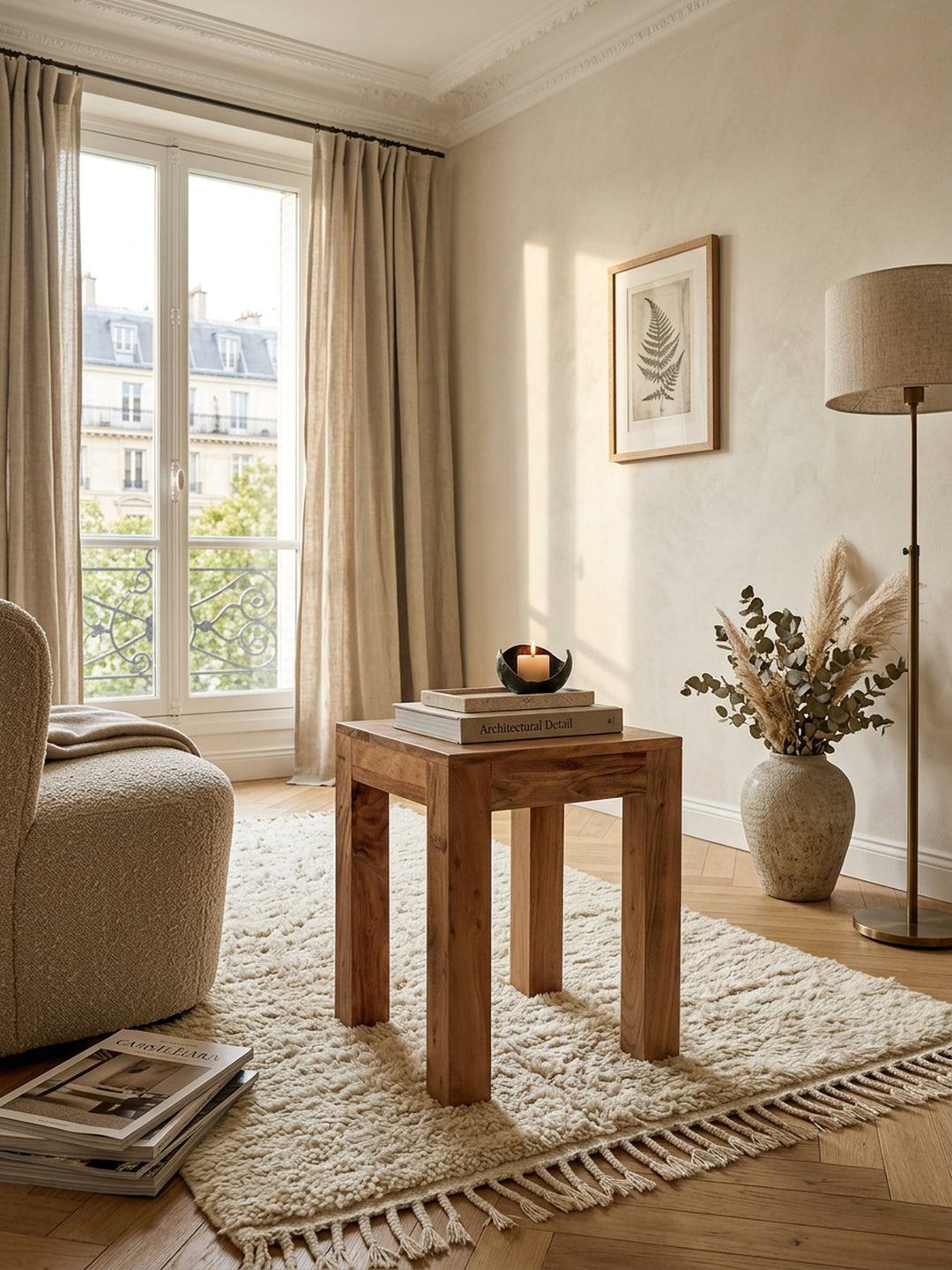 Massivholz-Tisch NAKO_ Handgefertigt_ 45x40x45 cm_ Sheeshamholz_ 50kg Belastbarkeit - KADIMA DESIGN_Farbe_ Beige_ Größe_ 35x35x45 cm_