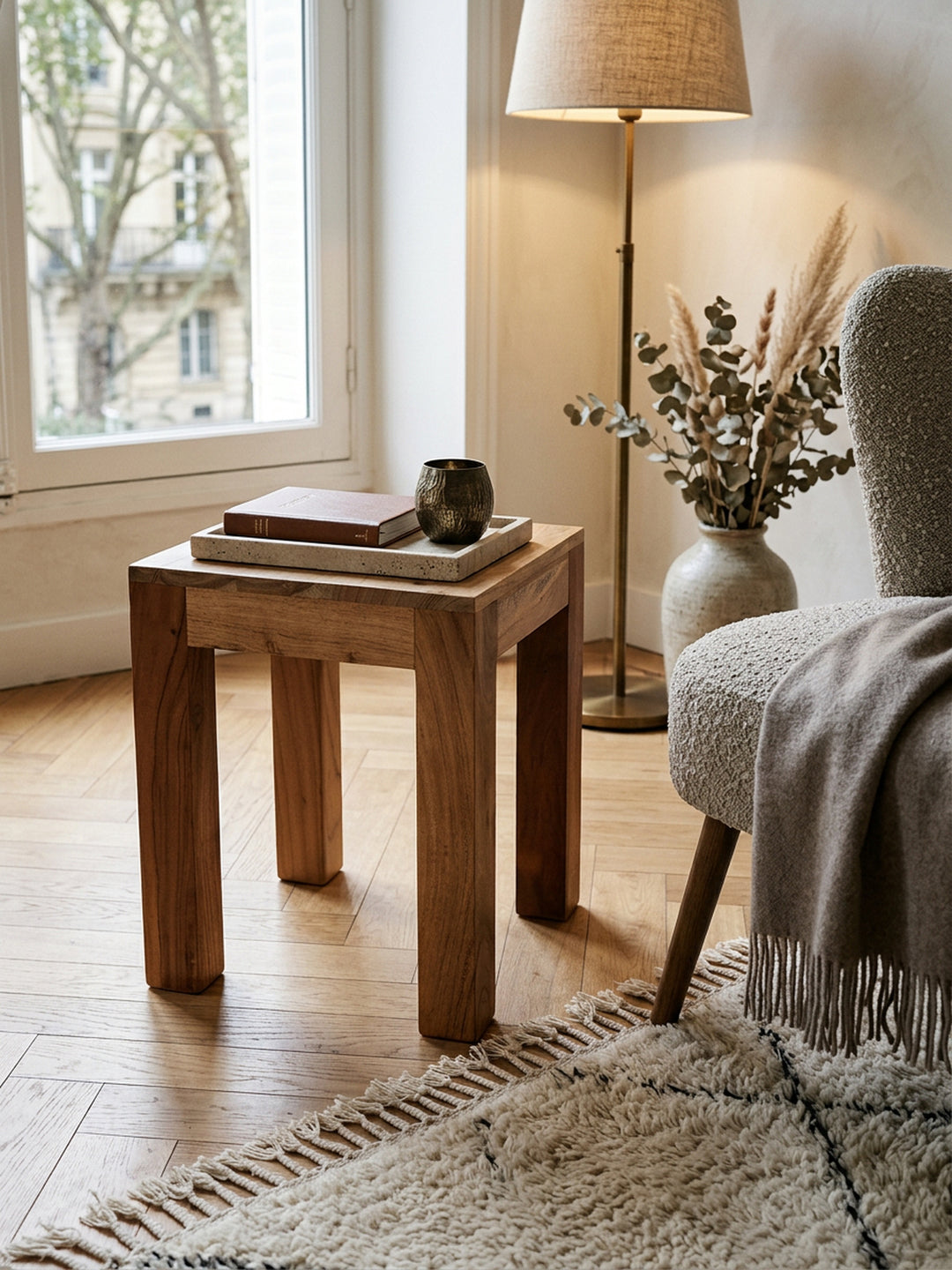 Massivholz-Tisch NAKO_ Handgefertigt_ 45x40x45 cm_ Sheeshamholz_ 50kg Belastbarkeit - KADIMA DESIGN_Farbe_ Beige_ Größe_ 35x35x45 cm_