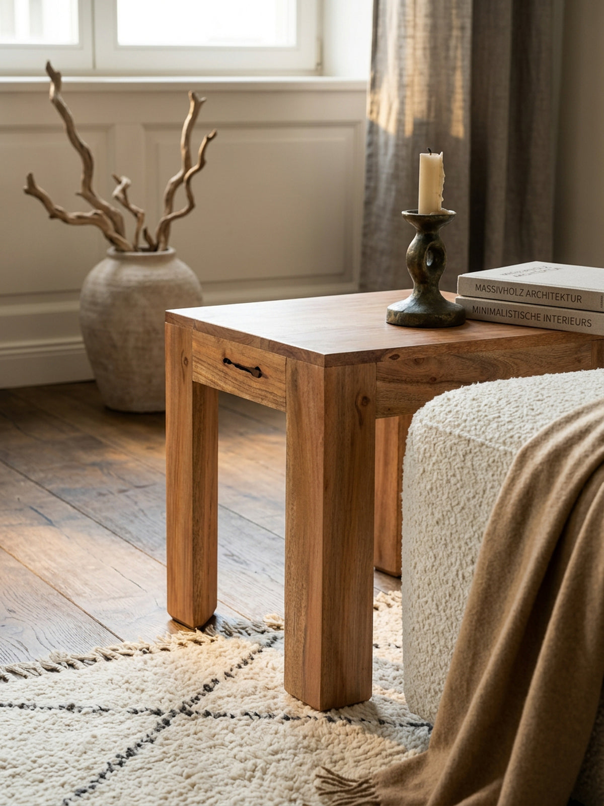 Massivholz-Tisch NAKO_ Handgefertigt_ 45x40x45 cm_ Massivholz Akazie_ 50kg Belastbarkeit - KADIMA DESIGN_Farbe_ Beige_ Größe_ 45x45x40 cm_