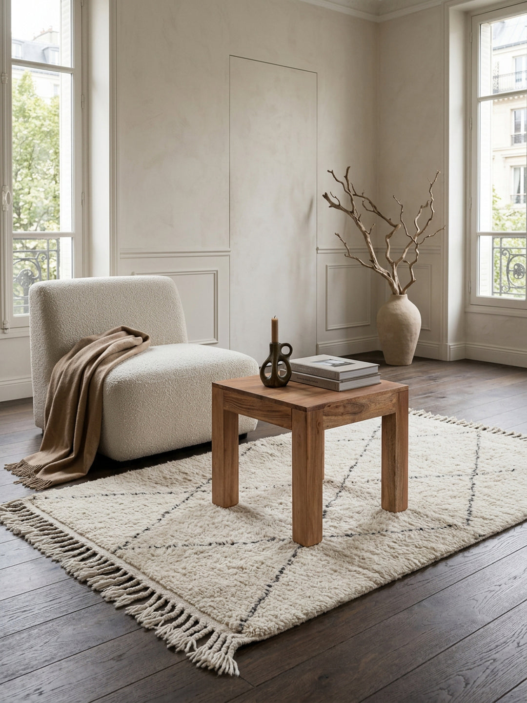 Massivholz-Tisch NAKO_ Handgefertigt_ 45x40x45 cm_ Massivholz Akazie_ 50kg Belastbarkeit - KADIMA DESIGN_Farbe_ Beige_ Größe_ 45x45x40 cm_