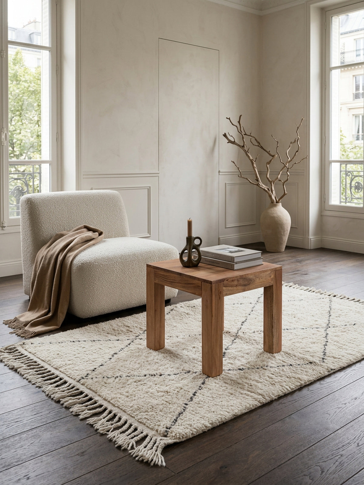Massivholz-Tisch NAKO_ Handgefertigt_ 45x40x45 cm_ Massivholz Akazie_ 50kg Belastbarkeit - KADIMA DESIGN_Farbe_ Beige_ Größe_ 45x45x40 cm_