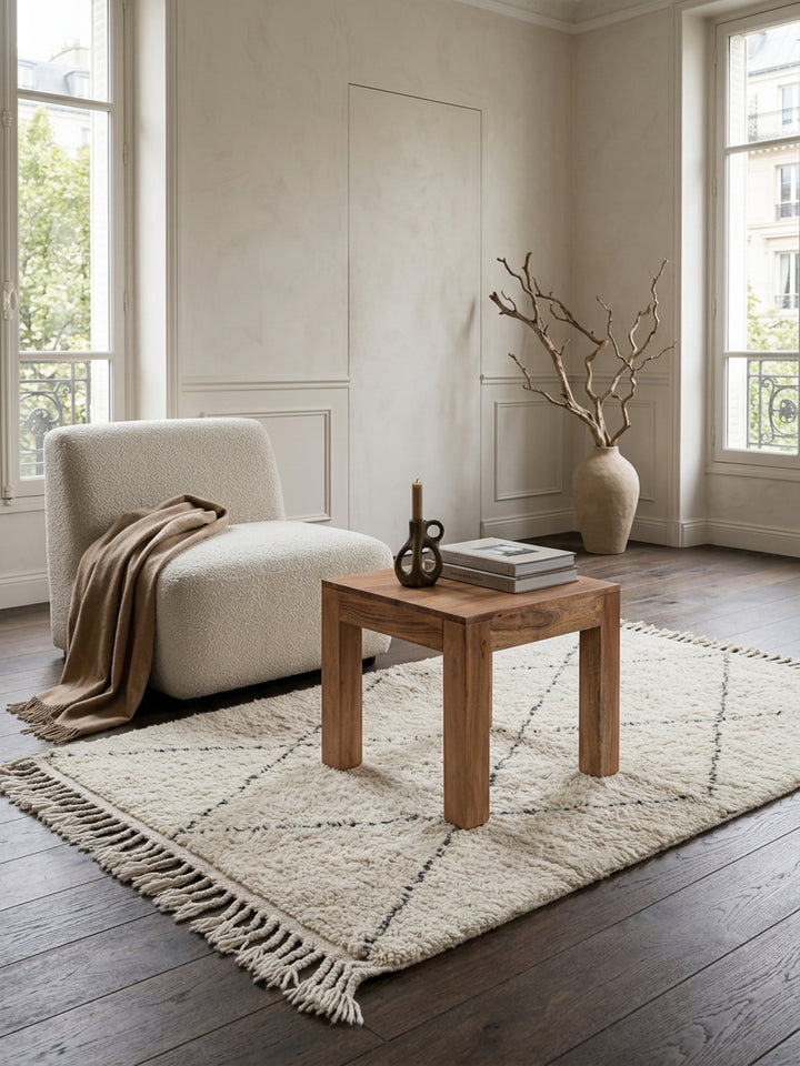 Massivholz-Tisch NAKO_ Handgefertigt_ 45x40x45 cm_ Massivholz Akazie_ 50kg Belastbarkeit - KADIMA DESIGN_Farbe_ Beige_ Größe_ 45x45x40 cm_