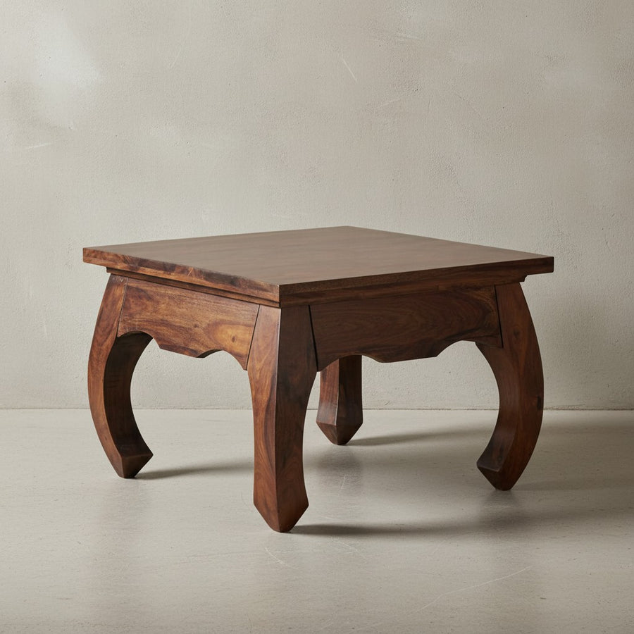 Sheesham Couchtisch Kanada im Landhausstil_ 60x60 cm_ handgefertigt_ elegante Opium-Form_ pflegeleicht und robust - KADIMA DESIGN_Größe_ 60x60x40 cm_