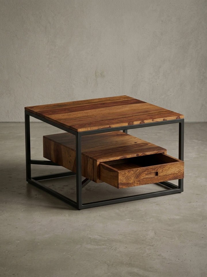 Couchtisch Massivholz 60x60cm | Schublade