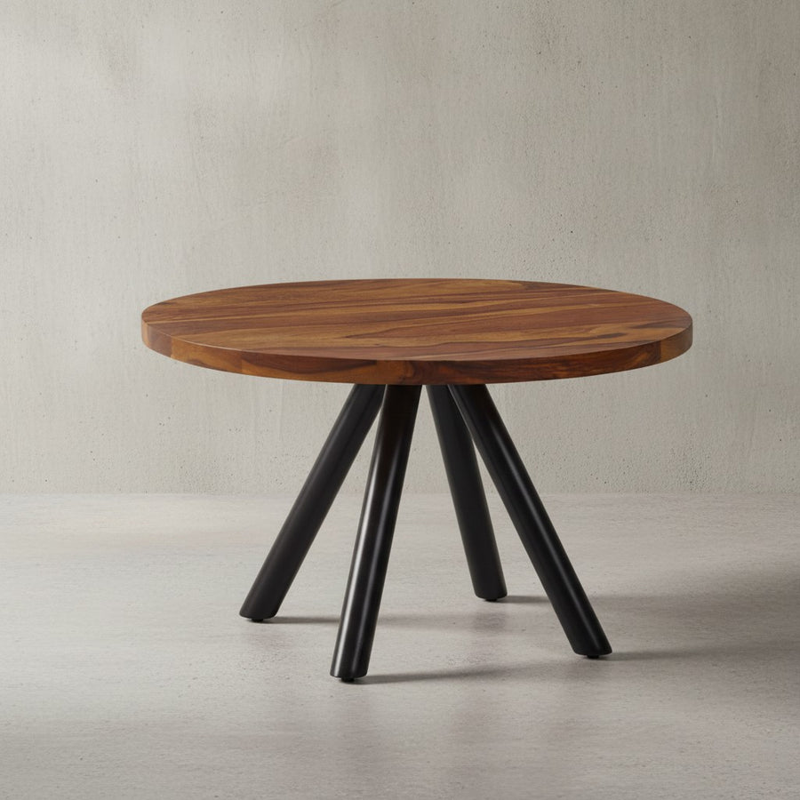 Moderner Couchtisch mit Sheesham Massivholz_ Metall-Materialmix_ Rund_ Handgefertigt - KADIMA DESIGN_Größe_ 60x60x35 cm_