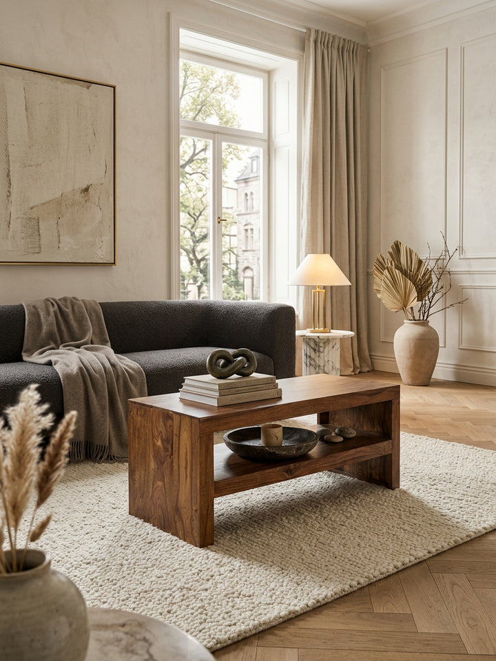Sheesham Massiv Couchtisch_ Modern_ orientalisches Flair_ 110x45x45 cm_ Handgefertigt - KADIMA DESIGN_Größe_ 110x45x45 cm_