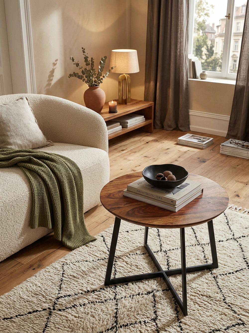 Haim-Couchtisch aus massivem Sheesham-Holz_ Rund_ Modernes Design_ 60x60x45 cm - KADIMA DESIGN_Größe_ 60x60x45 cm_