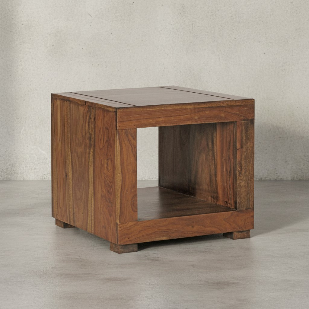 Sheesham Couchtisch Wood Massiv  Modern  Landhaus-Stil  MDF  Kunstleder  drehbar  60x45x35 cm - KADIMA DESIGN Größe  50x50x45 cm