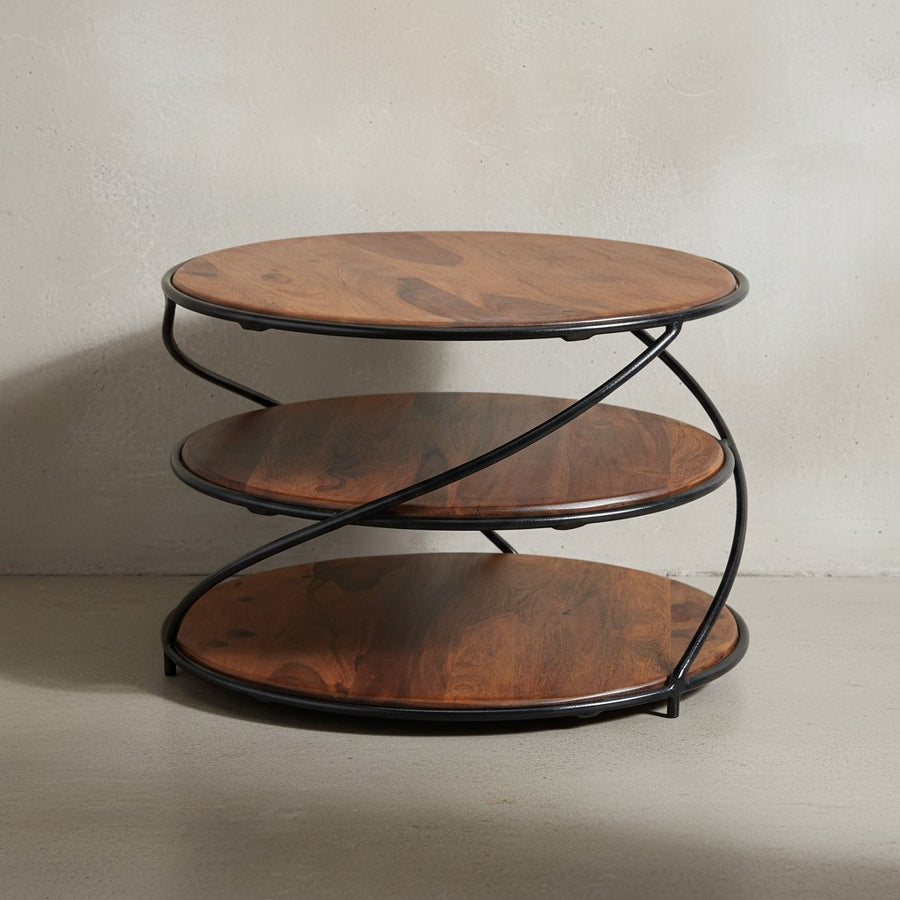 Sheesham-Massivholz Couchtisch_ außergewöhnliches Design_ 58x58 cm_ 3 Ablageflächen_ Robust - KADIMA DESIGN_Größe_ 58x58x40 cm_