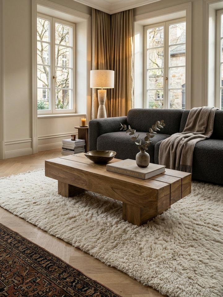 Massivholz Couchtisch SAAR_ 120x45 cm_ Akazien-/Sheeshamholz_ handgefertigt_ pflegeleicht - KADIMA DESIGN_Farbe_ Beige_ Größe_ 120x45x30 cm_