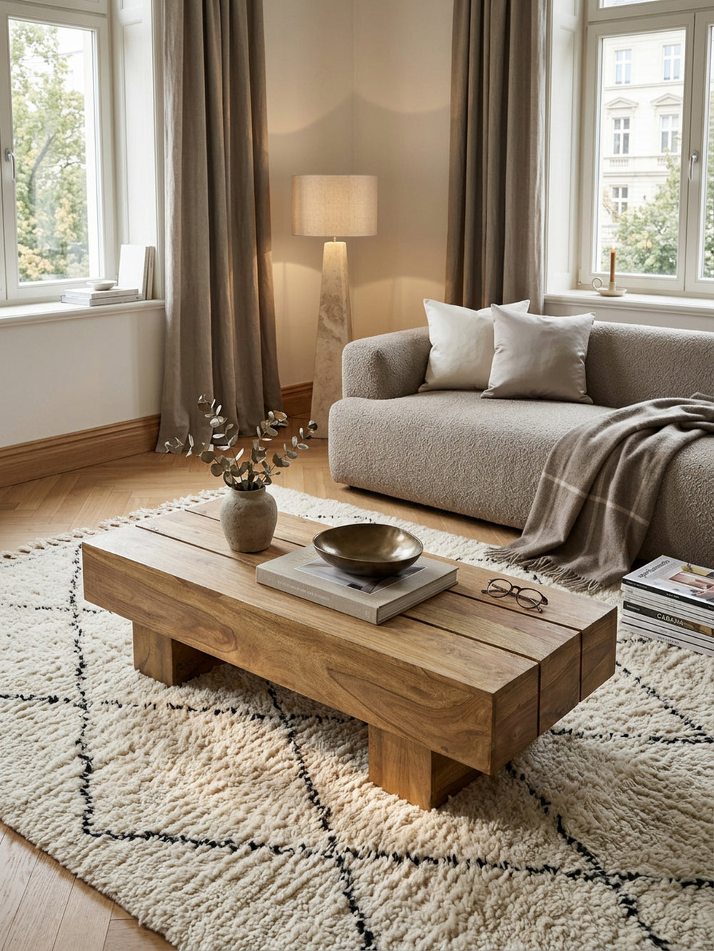 Massivholz Couchtisch SAAR_ 120x45 cm_ Akazien-/Sheeshamholz_ handgefertigt_ pflegeleicht - KADIMA DESIGN_Farbe_ Beige_ Größe_ 120x45x30 cm_