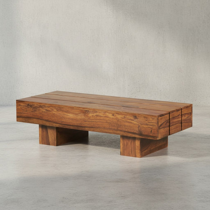 Massivholz Couchtisch SAAR_ 120x45 cm_ Akazien-/Sheeshamholz_ handgefertigt_ pflegeleicht - KADIMA DESIGN_Farbe_ Braun_ Größe_ 120x45x30 cm_