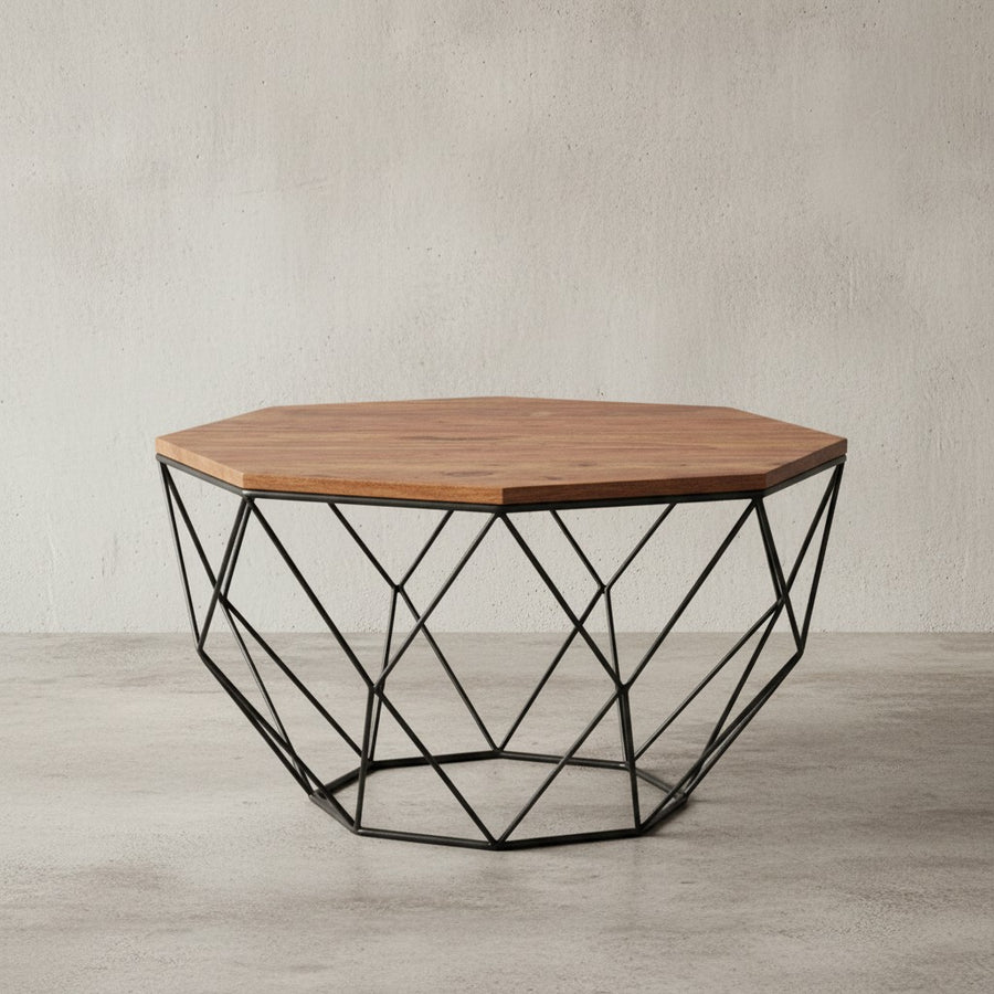 Couchtisch Sheesham_ Modernes Industrial-Design aus Holz und Edelstahl - KADIMA DESIGN_Größe_ 66x66x40 cm_