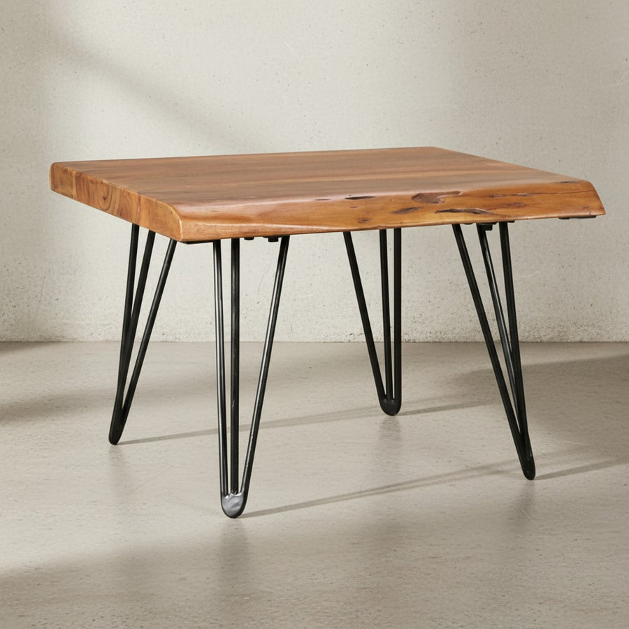 Massivholz Couchtisch mit Baumkante_ Sheesham_ Haarnadelbeine - Stilvoll &amp; Naturverbunden - KADIMA DESIGN_Größe_ 56x51x38 cm_