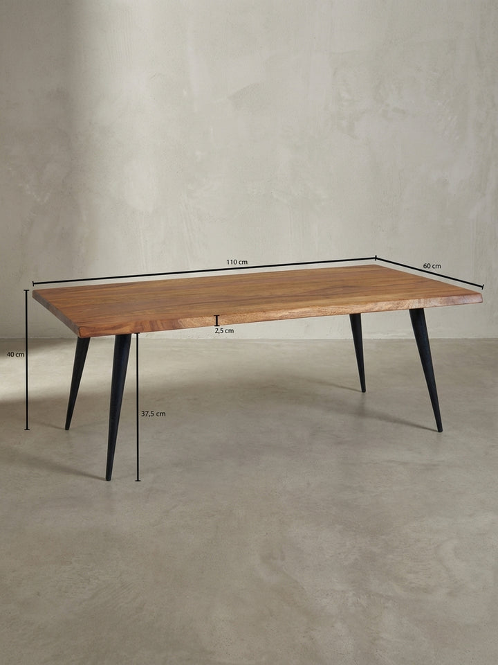 Technisches Maßbild des Couchtischs mit allen relevanten Abmessungen: Länge 110 cm, Breite 60 cm, Höhe 40 cm für die exakte Raumplanung._