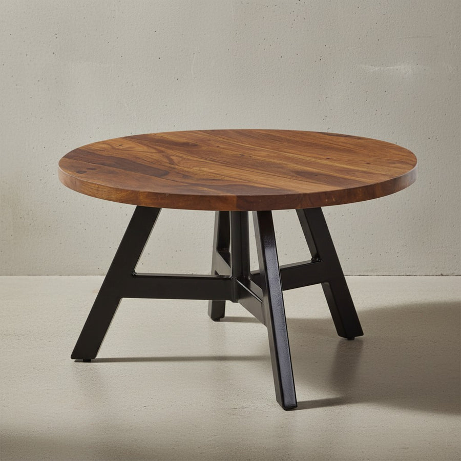 Massivholz Couchtisch_ Sheesham Holz_ Metallgestell_ 60x60x35 cm - KADIMA DESIGN_Größe_ 60x60x35 cm_