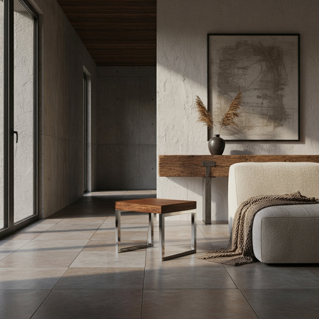 Moderner Couchtisch als Eyecatcher im Wohnzimmer mit natürlicher Holzstruktur – KADIMA DESIGN_