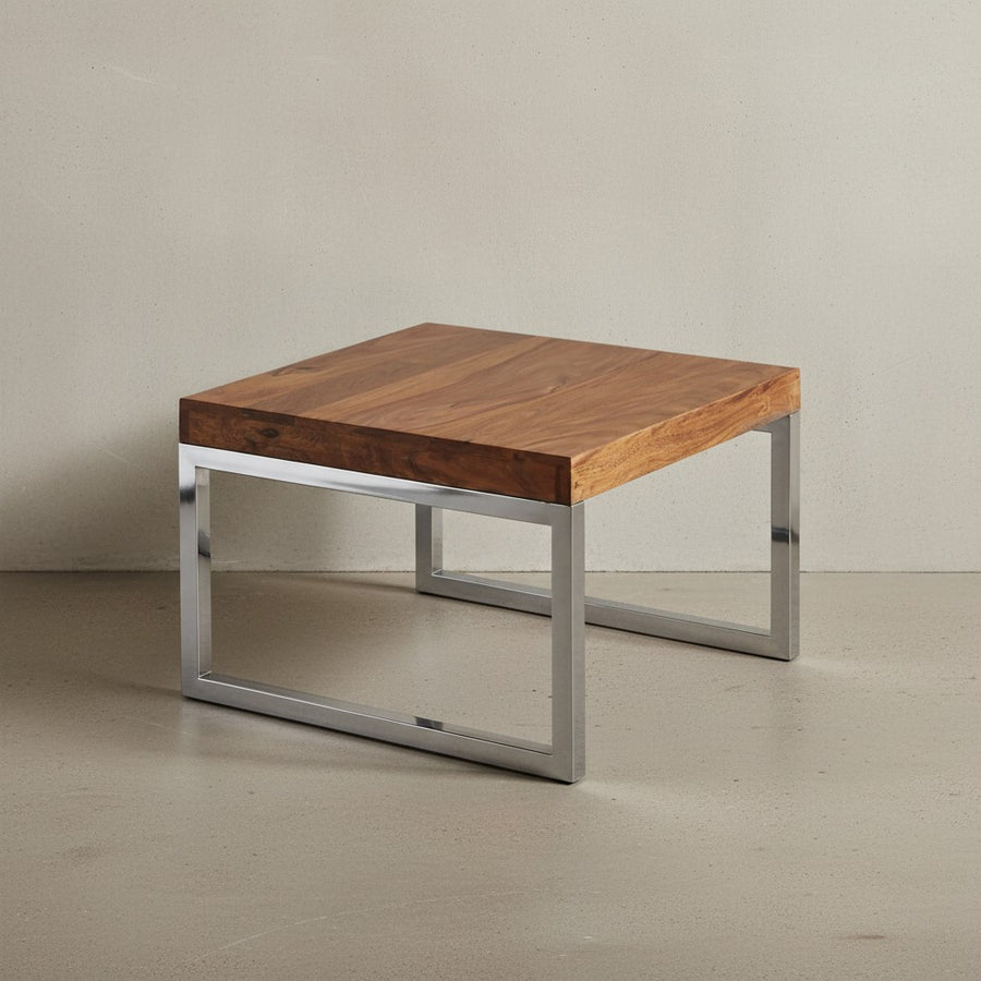 Quadratischer Couchtisch_ Massivholz_ Metallgestell_ 60x40x60 cm_ Sheesham-Massivholz_ pflegeleicht - KADIMA DESIGN_Größe_ 60x60x40 cm_