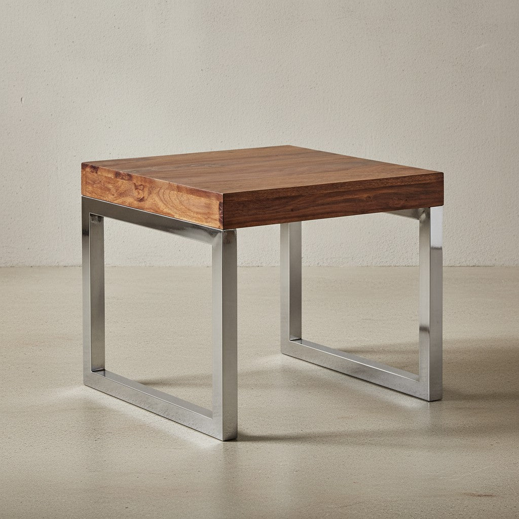 Quadratischer Couchtisch  Massivholz  Metallgestell  60x40x60 cm  Sheesham-Massivholz  pflegeleicht - KADIMA DESIGN Größe  45x45x40 cm