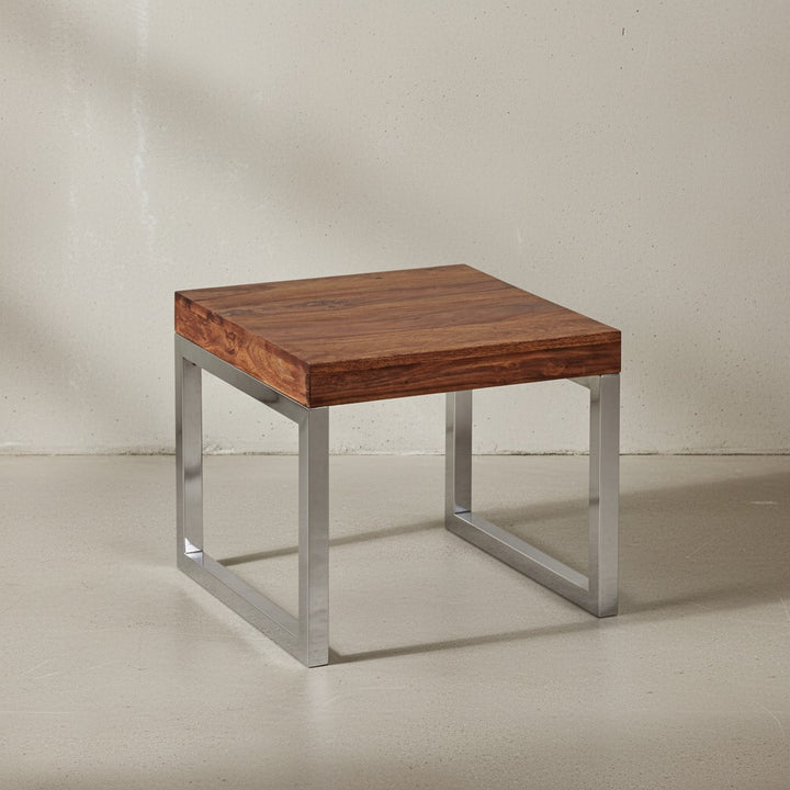 Quadratischer Couchtisch_ Massivholz_ Metallgestell_ 60x40x60 cm_ Sheesham-Massivholz_ pflegeleicht - KADIMA DESIGN_Größe_ 45x45x40 cm_