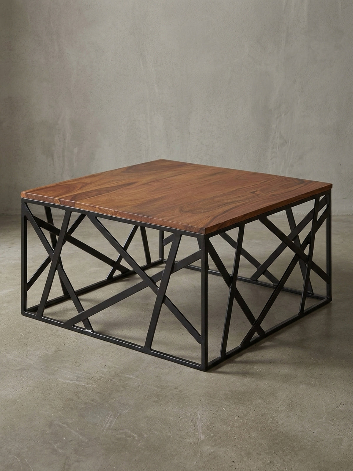 Maßskizze für den quadratischen Couchtisch im Industrial-Look. Die technischen Abmessungen zeigen exakt 60 cm Länge, 60 cm Breite und 35 cm Höhe für die perfekte Planung im Wohnbereich.