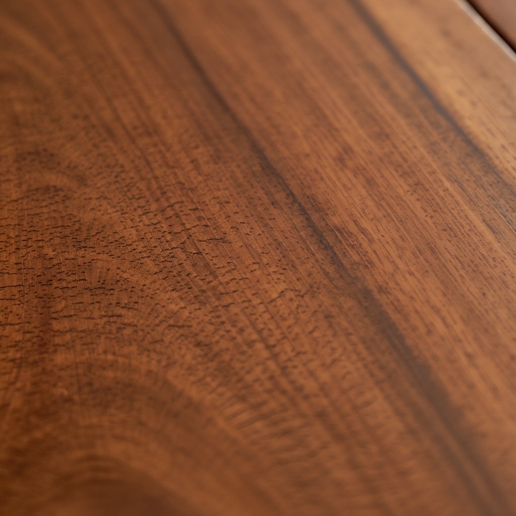 Detailansicht der Holzstruktur des Sheesham-Tisches mit natürlicher Maserung _