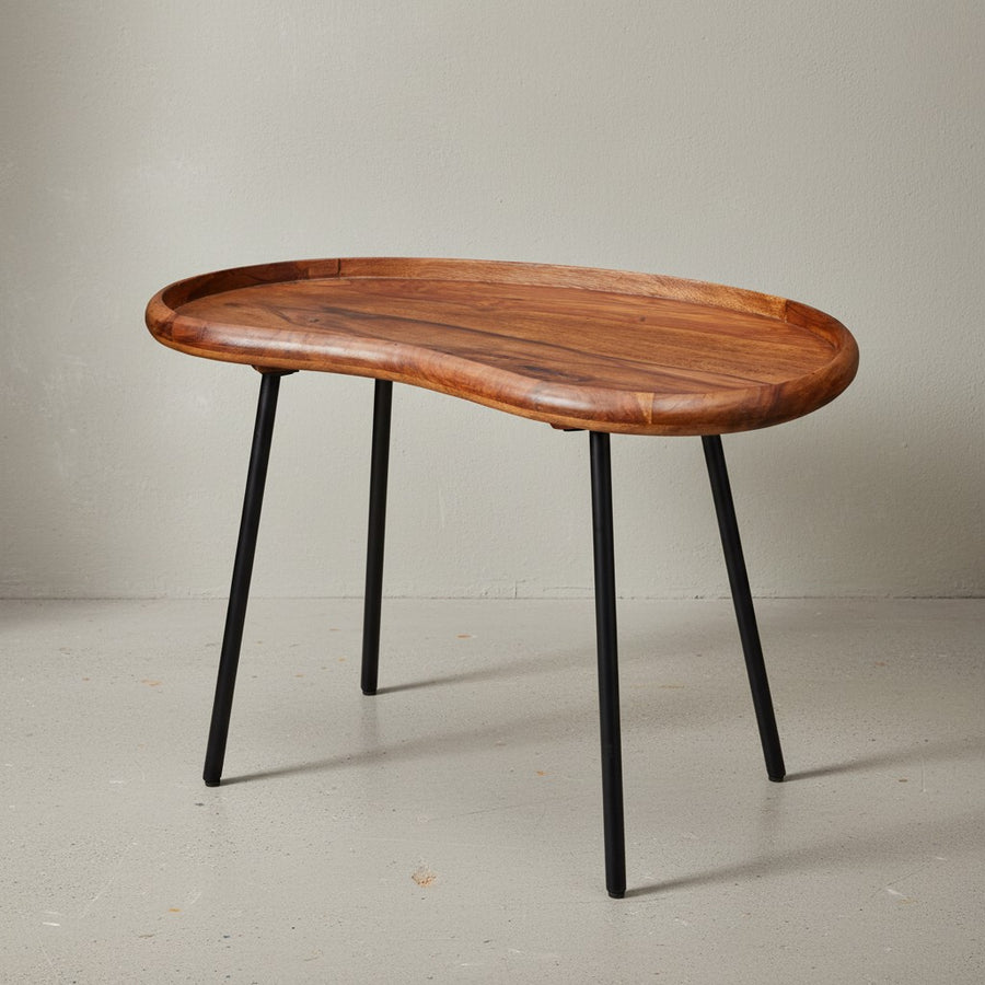 Retro Couchtisch UMBRIEN_ Massivholz und Metallbeine_ Nierenform_ Sheesham-Holz_ Handgefertigt - KADIMA DESIGN_Größe_ 71x40x51 cm_