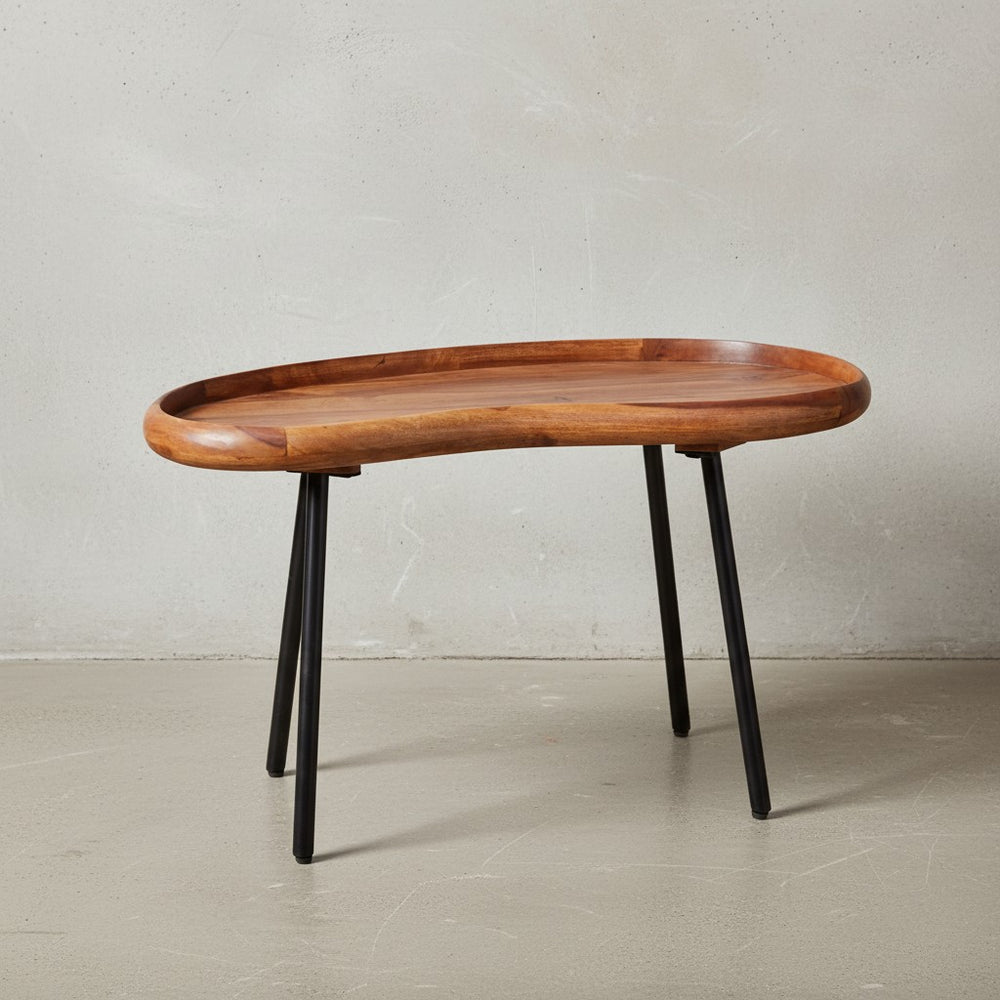 Retro Couchtisch UMBRIEN_ Massivholz und Metallbeine_ Nierenform_ Sheesham-Holz_ Handgefertigt - KADIMA DESIGN_Größe_ 71x40x42 cm_