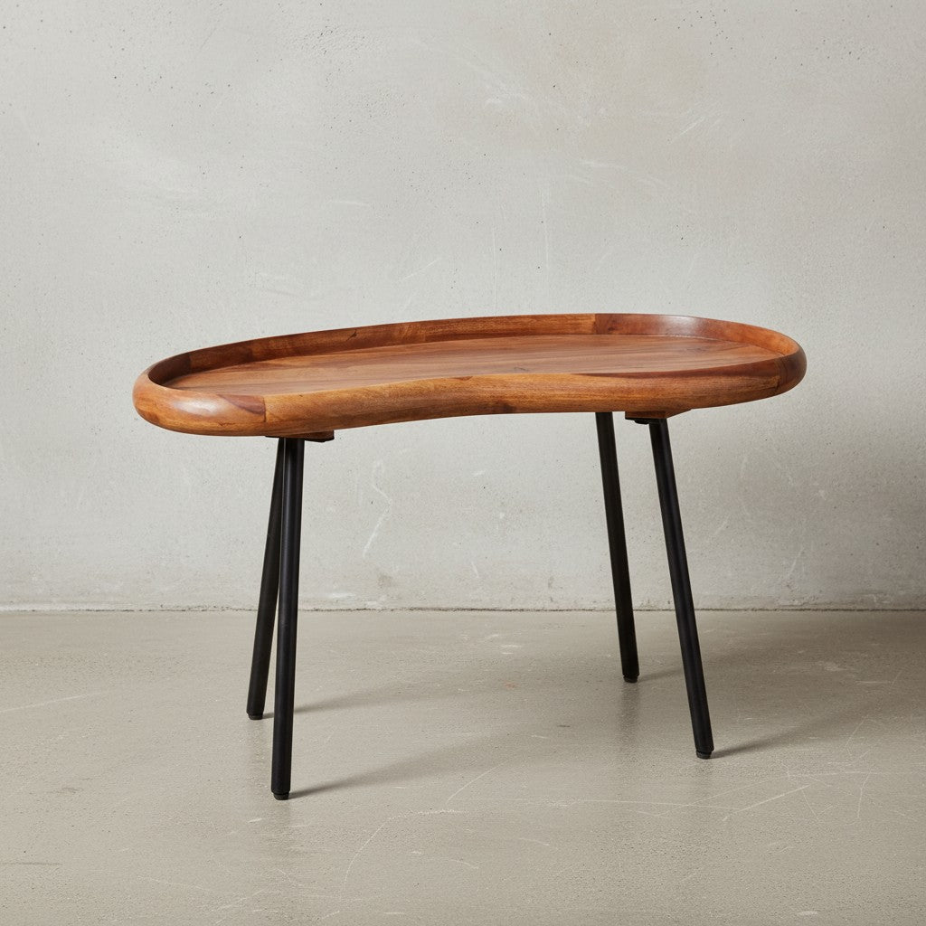 Retro Couchtisch UMBRIEN_ Massivholz und Metallbeine_ Nierenform_ Sheesham-Holz_ Handgefertigt - KADIMA DESIGN_Größe_ 71x40x42 cm_