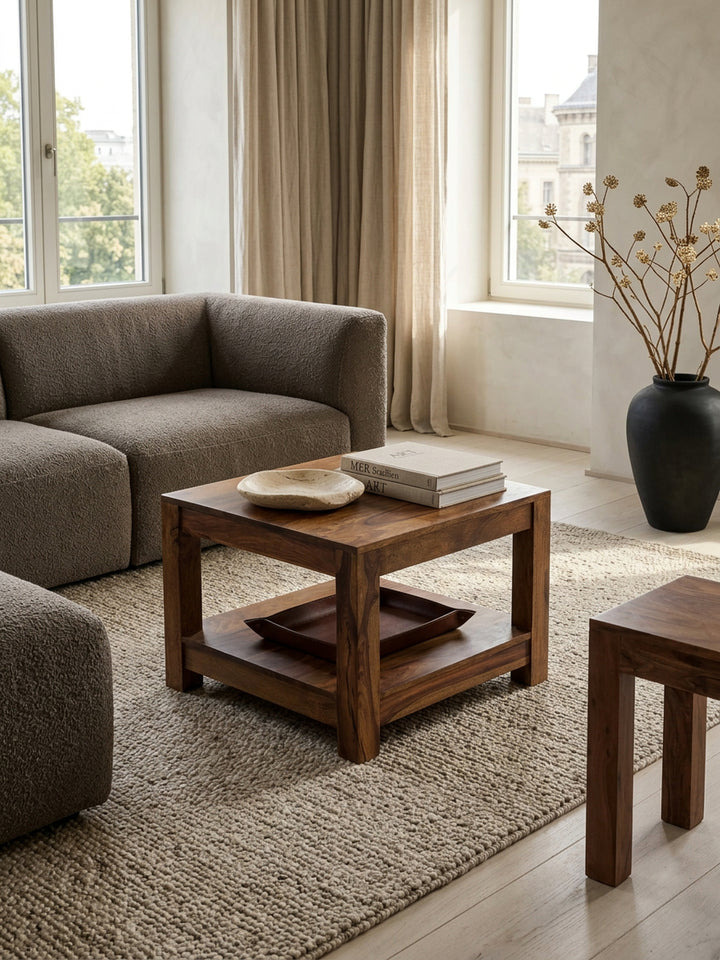 Couchtisch NAKO Massivholz_ Landhausstil_ Ablagefach_ robust_ pflegeleicht - KADIMA DESIGN_Farbe_ Braun_ Größe_ 60x60x45 cm_