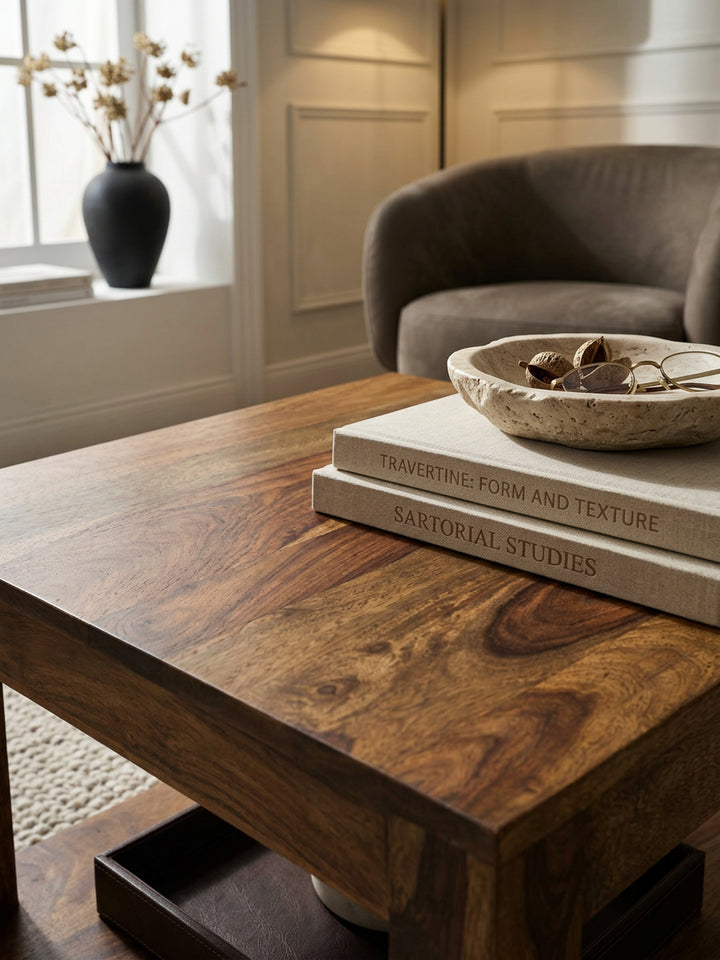 Edelholz Couchtisch Landhaus – Handgefertigt, Ablage & Pflegeleicht – Kadima Design
