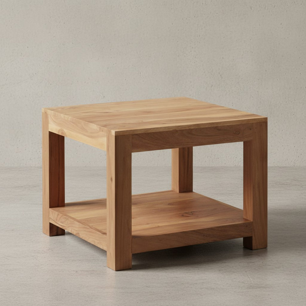 Couchtisch NAKO Massivholz_ Landhausstil_ Ablagefach_ robust_ pflegeleicht - KADIMA DESIGN_Farbe_ Beige_ Größe_ 60x60x45 cm_
