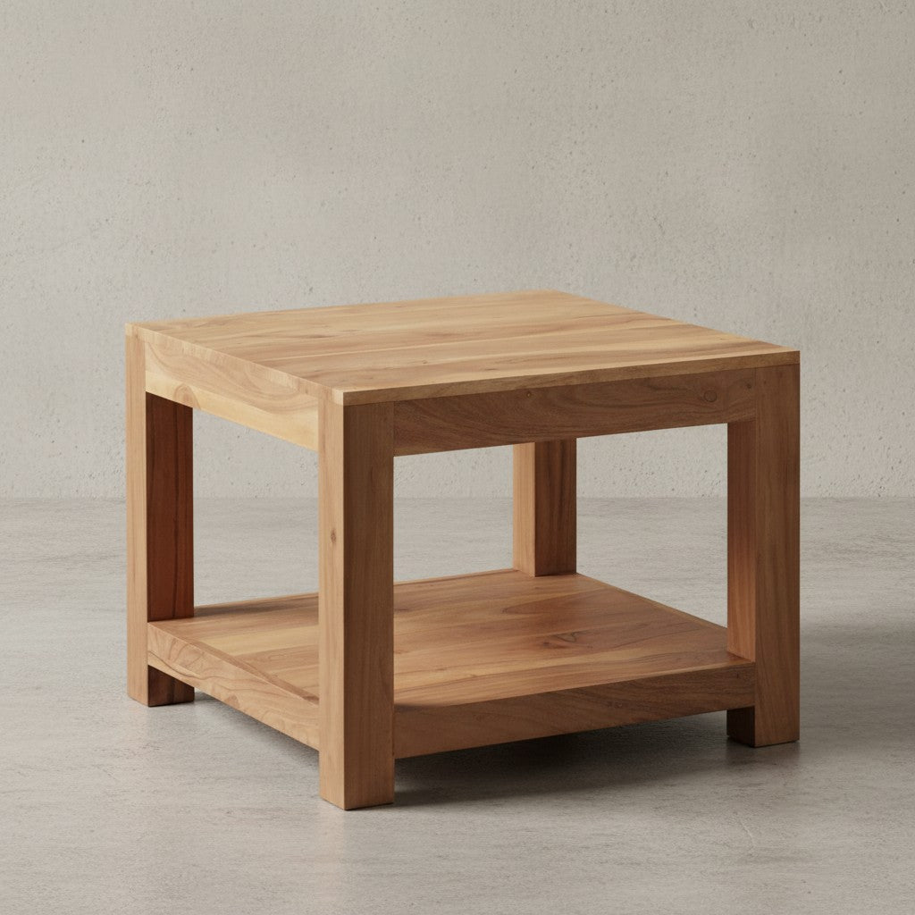 Couchtisch NAKO Massivholz_ Landhausstil_ Ablagefach_ robust_ pflegeleicht - KADIMA DESIGN_Farbe_ Beige_ Größe_ 60x60x45 cm_