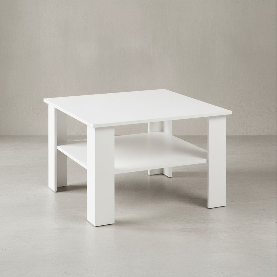 Couchtisch NIDDA Holz_ Sonoma Eiche_ Melaminharzbeschichtung_ kratzfest_ Ablagefläche_ 60 kg Belastbarkeit - KADIMA DESIGN_Farbe_ Weiß_ Größe_ 60x60x42 cm_
