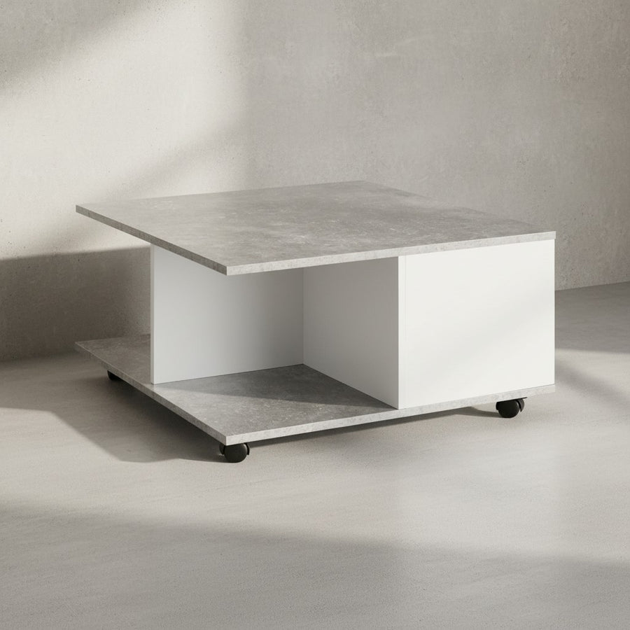 Couchtisch RAPIDO_ 70x70x36_5 cm_ 2 Schubladen_ Rollen_ Melaminharzbeschichtung_ Weiß/Anthrazit - KADIMA DESIGN_Farbe_ Grau_ Größe_ 70x70x36 cm_