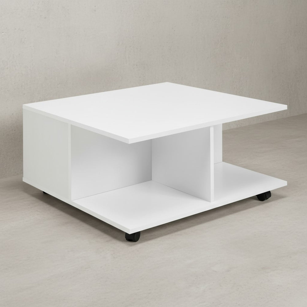 Couchtisch RAPIDO_ 70x70x36_5 cm_ 2 Schubladen_ Rollen_ Melaminharzbeschichtung_ Weiß/Anthrazit - KADIMA DESIGN_Farbe_ Weiß_ Größe_ 70x70x36 cm_