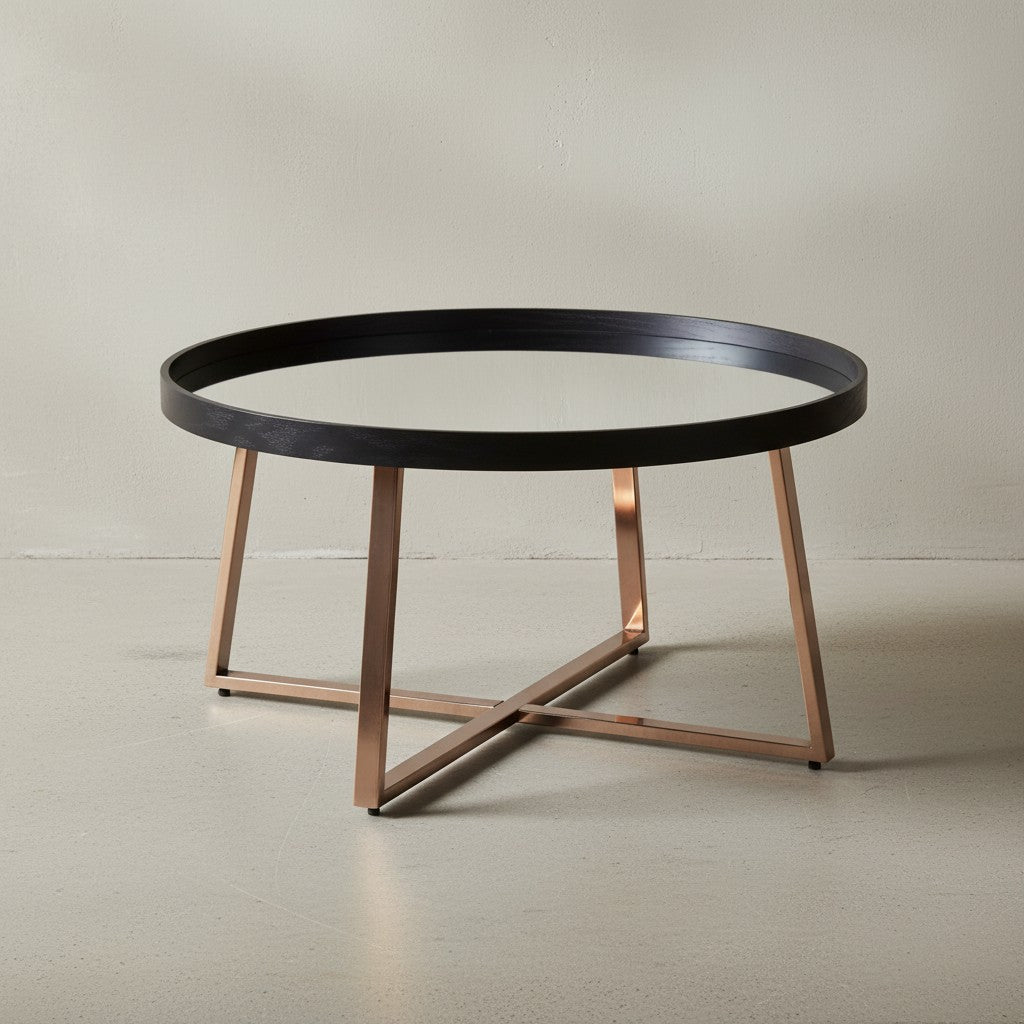 Couchtisch Rund Gold_ Metall und Glas_ eleganter Wohnzimmertisch_ 78x42_5 cm - KADIMA DESIGN_Größe_ 78x78x42 cm_