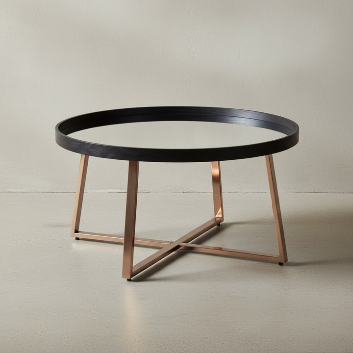 Couchtisch Rund Gold_ Metall und Glas_ eleganter Wohnzimmertisch_ 78x42_5 cm - KADIMA DESIGN_Größe_ 78x78x42 cm_
