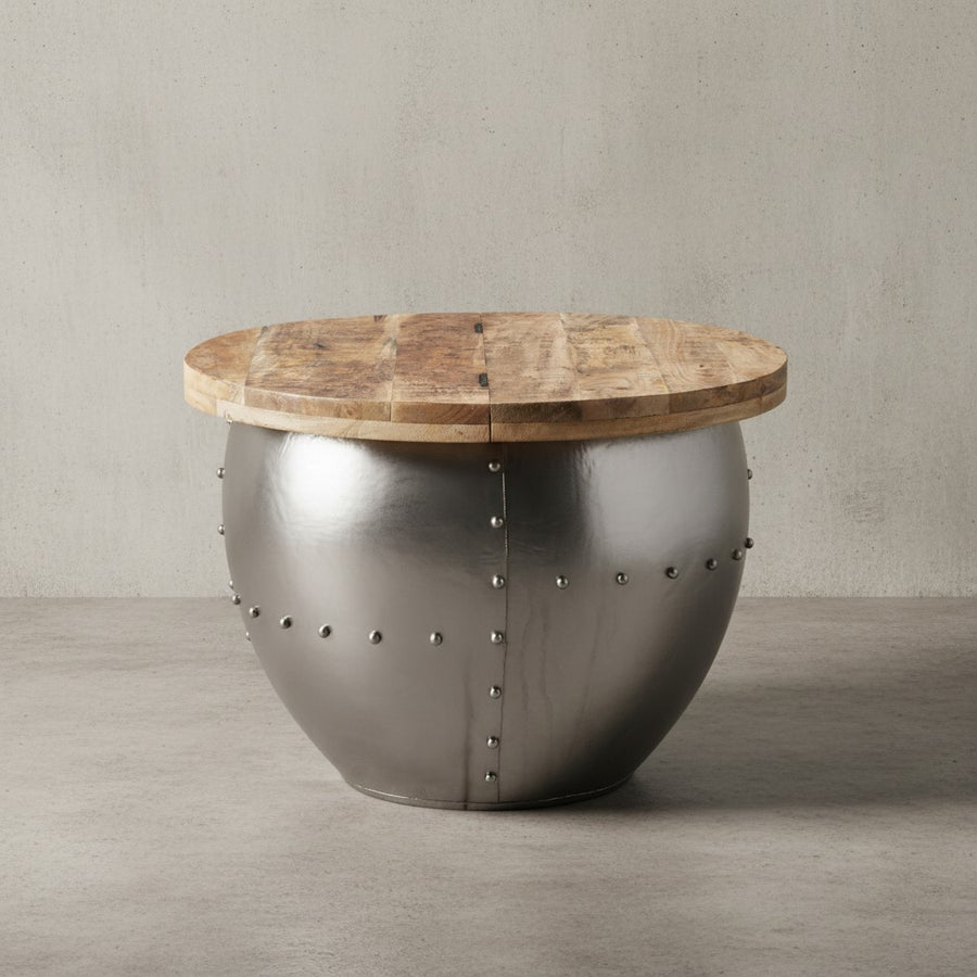 Couchtisch SERCHIO_ rund_ Industrial-Stil_ Massivholz/Metall_ Stauraum - KADIMA DESIGN_Größe_ 60x60x43 cm_