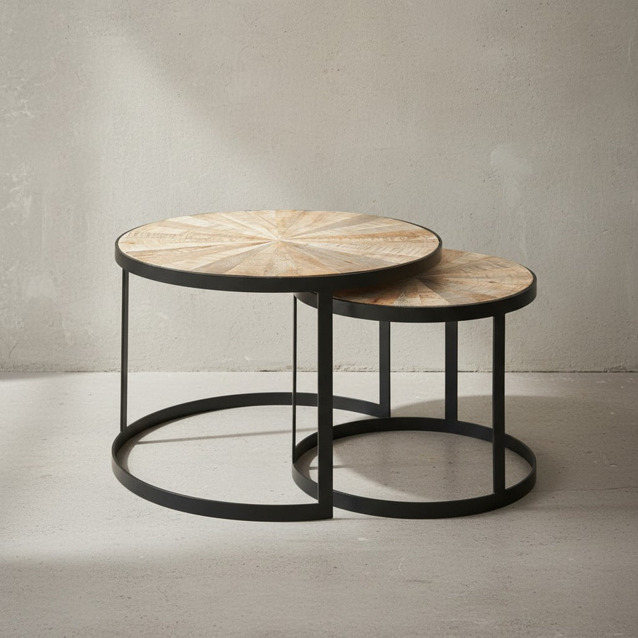 Couchtisch-Set ESINO_ Industrie-Stil_ 2 Größen_ massives Holz und Metall_ platzsparend_ handgefertigt - KADIMA DESIGN_Farbe_ Braun_ Größe_ 60x60x40 cm_