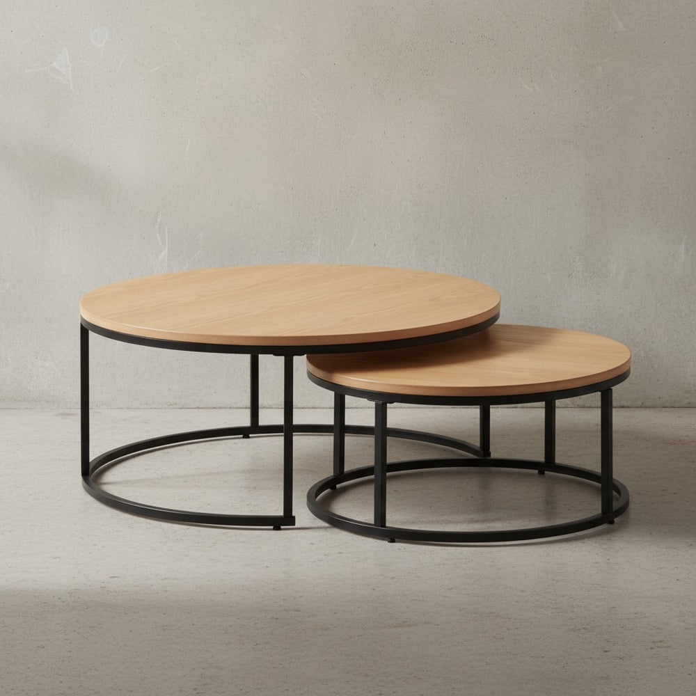 Couchtisch-Set mit Marmor-Optik_ Eichenholz_ Metallgestell_ 80x80x36 cm &amp; 60x60x26 cm_ ineinanderschiebbar - KADIMA DESIGN_Farbe_ Beige_ Größe_ 80x80x36 cm_