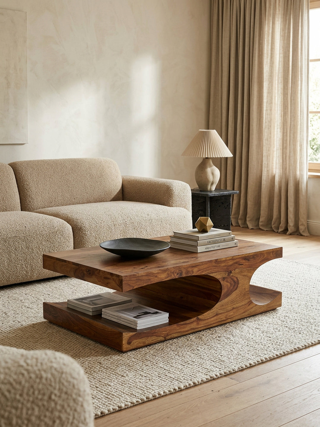 Couchtisch TEKO Massivholz_ 2 Ablagefächer_ 118x38x70 cm_ handgefertigt_ pflegeleicht - KADIMA DESIGN_Farbe_ Braun_ Größe_ 118x70x38 cm_