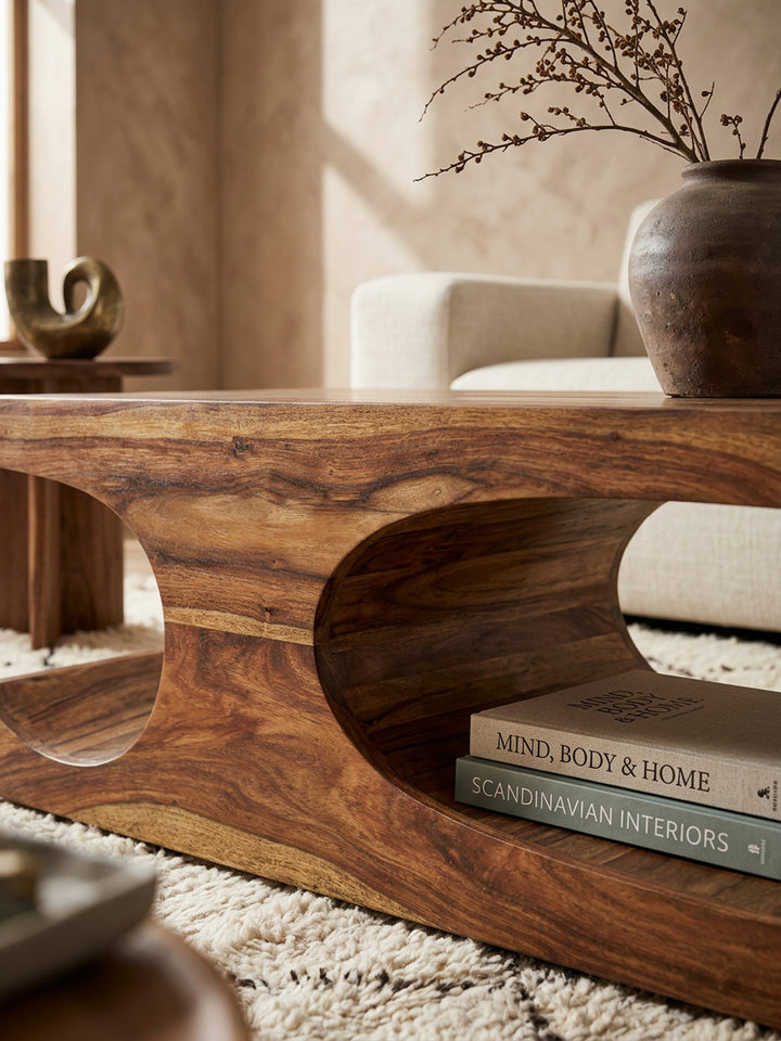 Couchtisch TEKO Massivholz_ 2 Ablagefächer_ 118x38x70 cm_ handgefertigt_ pflegeleicht - KADIMA DESIGN_Farbe_ Braun_ Größe_ 118x70x38 cm_