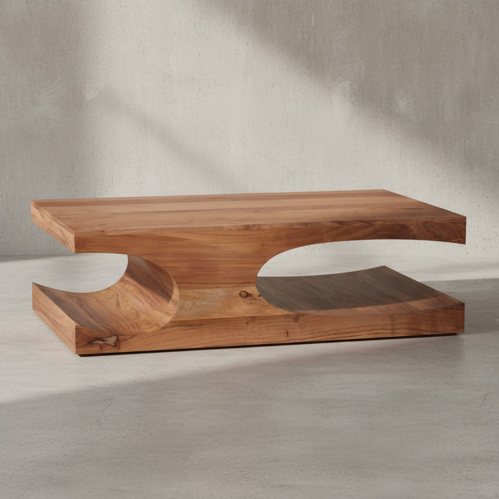Couchtisch TEKO Massivholz  2 Ablagefächer  118x38x70 cm  handgefertigt  pflegeleicht - KADIMA DESIGN Farbe  Beige  Größe  118x70x38 cm