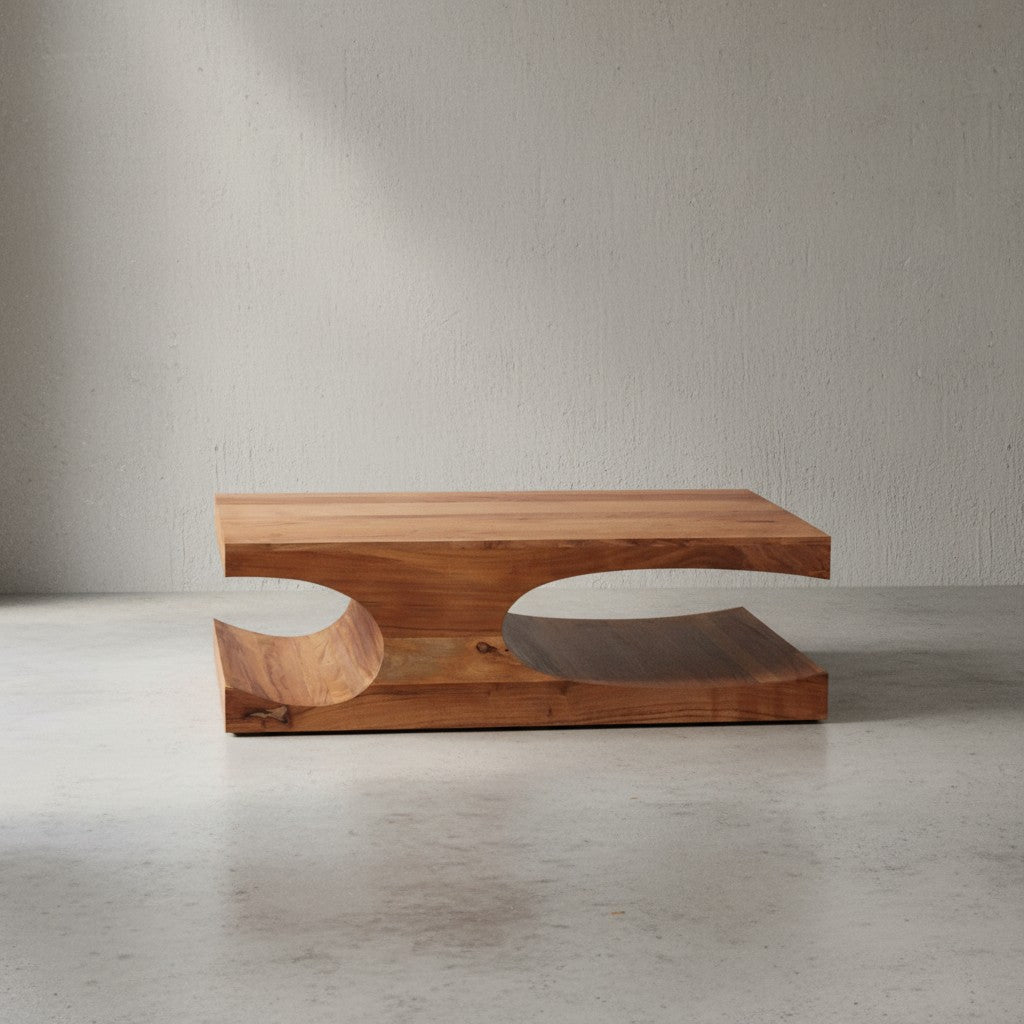 Couchtisch TEKO Massivholz  2 Ablagefächer  118x38x70 cm  handgefertigt  pflegeleicht - KADIMA DESIGN Farbe  Beige  Größe  118x70x38 cm